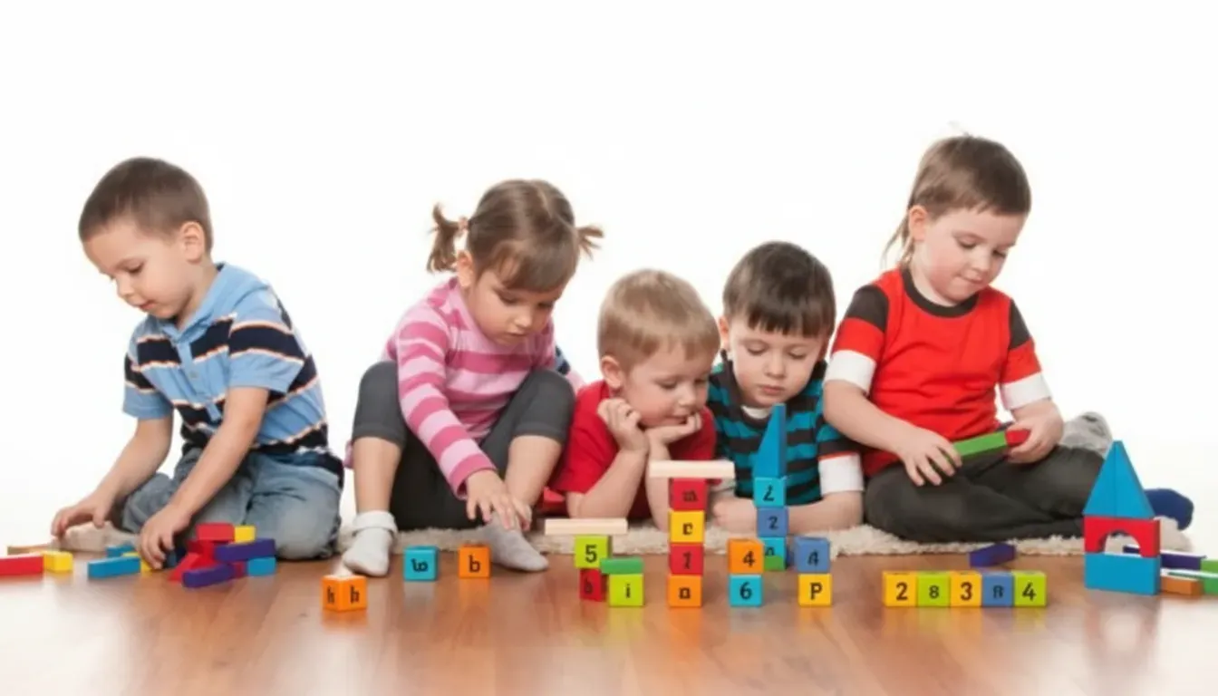 Dzieci bawiące się zabawkami edukacyjnymi i klockami konstrukcyjnymi